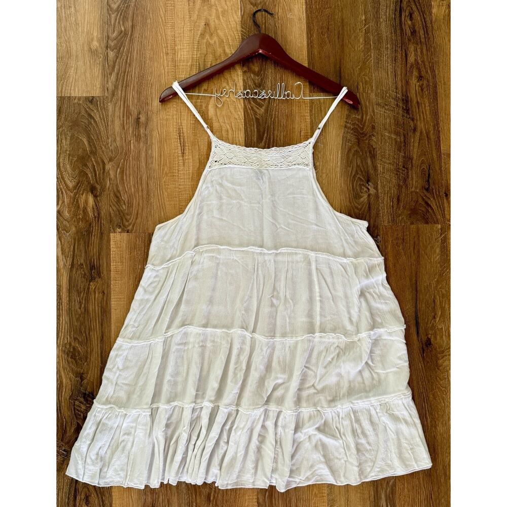Raviva Women’s Size Large White Maxi Rayon/Cotton Tiered Cottagecore Dress Boho - Picture 2 of 8